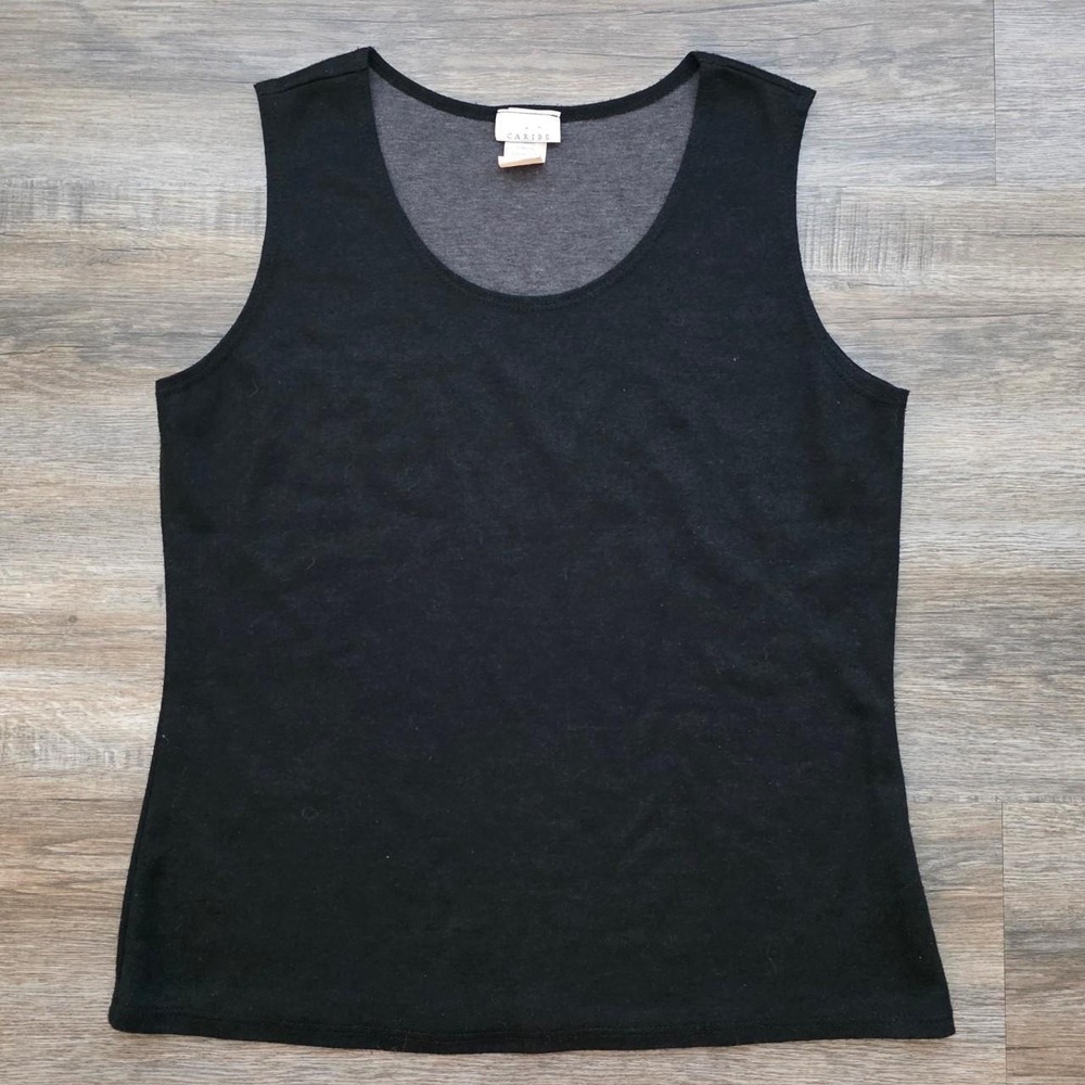 Vintage 90s Caribe Black Scoop Neck Tank Top Made in USA Womens Medium Large